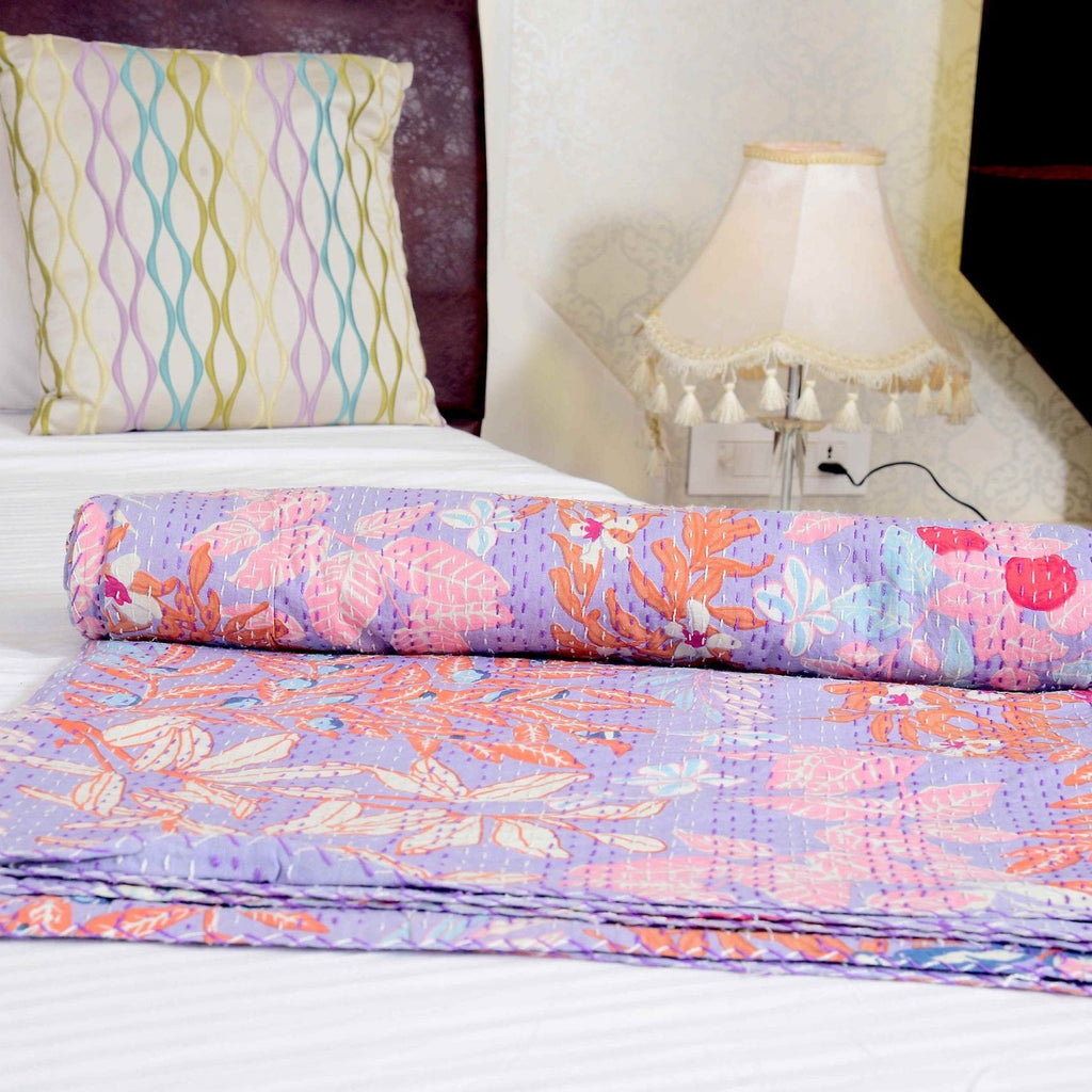 Linen Connections Indian Kantha Quilt - Purple Pastures