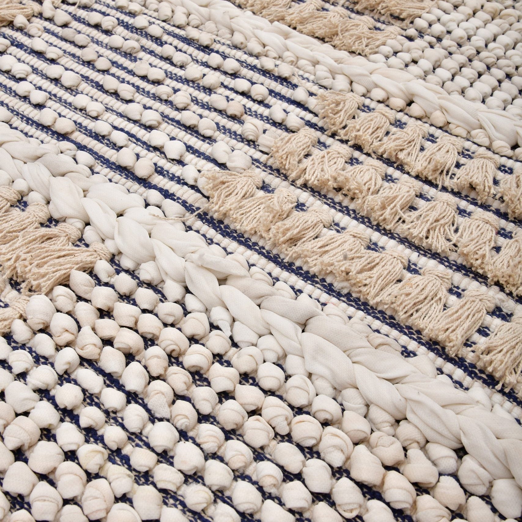 Scandinavian Handwoven Cotton Rug – Neutral Geometric Patchwork