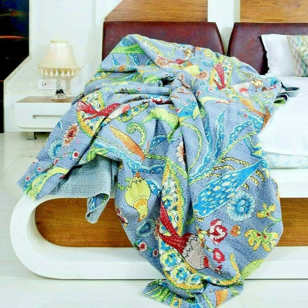 Linen Connections Handmade Indian Kantha Quilt - Grey Hues