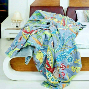 Linen Connections Handmade Indian Kantha Quilt - Grey Hues