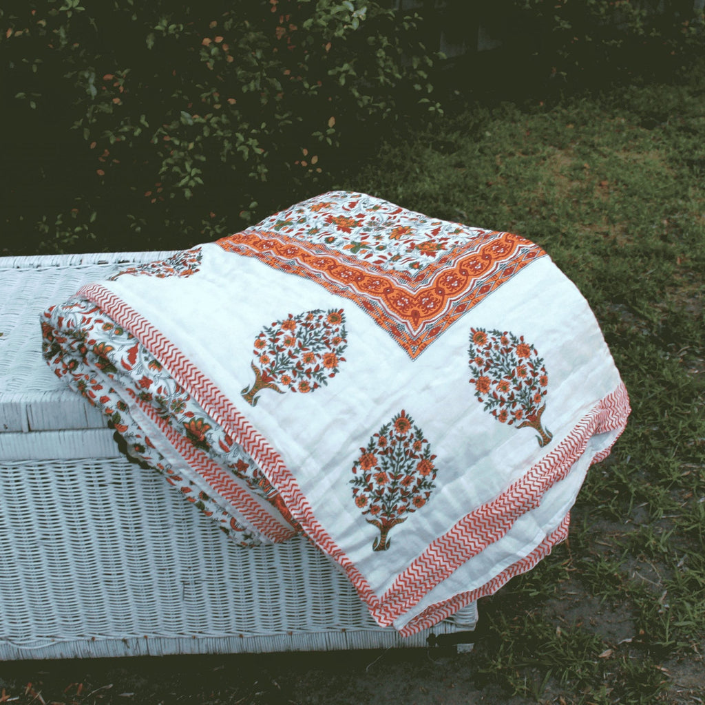 Floral Cotton Quilt Bedspread Comforter Duvet - Vintage