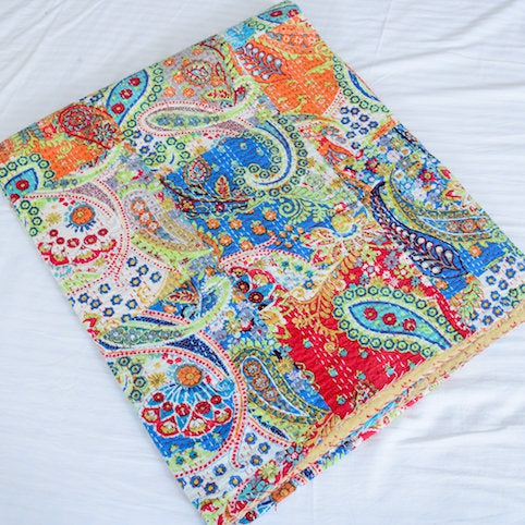 Linen Connections Handmade Indian Kantha Quilt - Colorful Chic