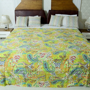 Linen Connections Handmade Indian Kantha Quilt - Gratitude Green