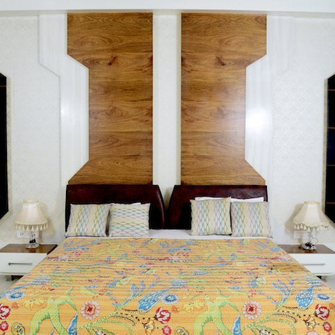Linen Connections Handmade Indian Kantha Quilt- Yellow Haven