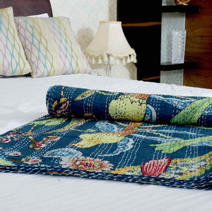 Linen Connections Handmade Indian Kantha Quilt - Navy Hues