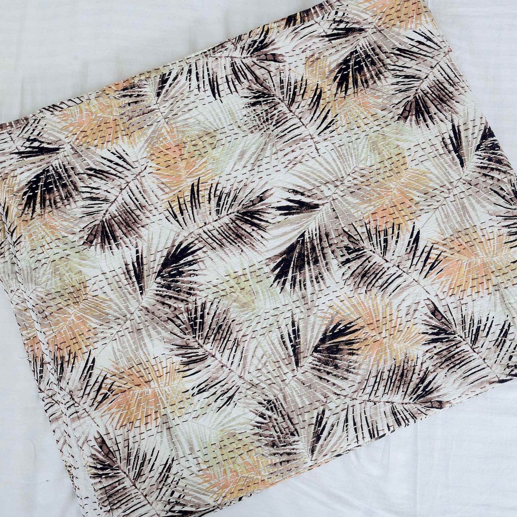 Linen Connections Handmade Indian Kantha Quilt Blanket - Forest Haze