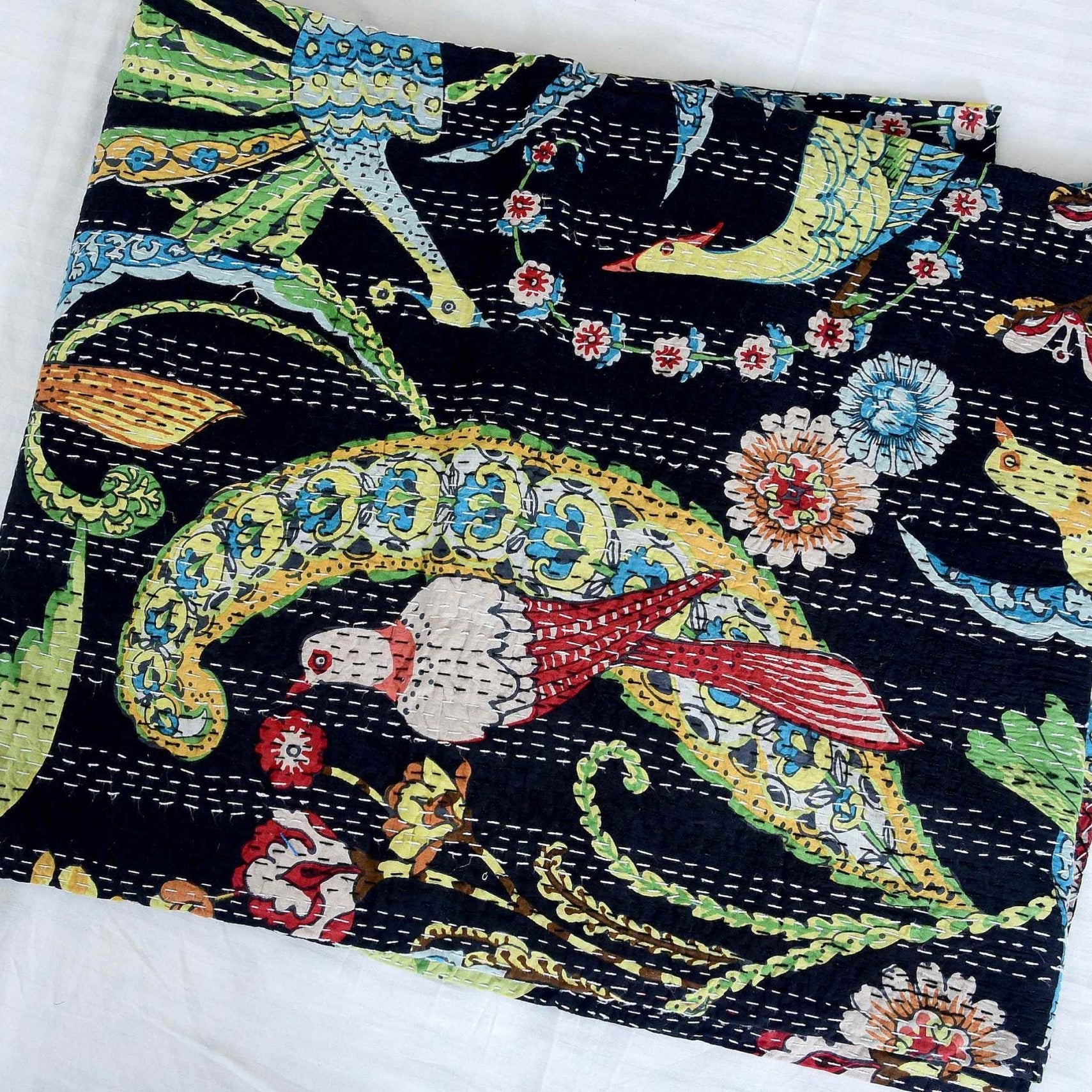 Linen Connections Handmade Indian Kantha Quilt - Black Haven