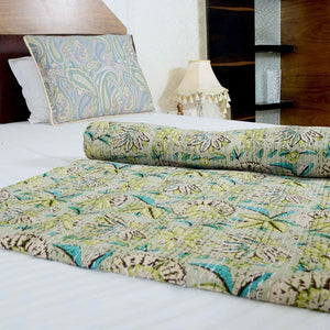 Linen Connections Handmade Indian Kantha Quilt - Sea Green