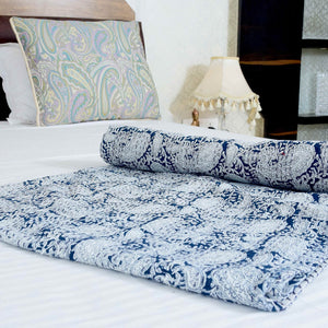 Linen Connections Handmade Indian Kantha Quilt - Celestial Blue