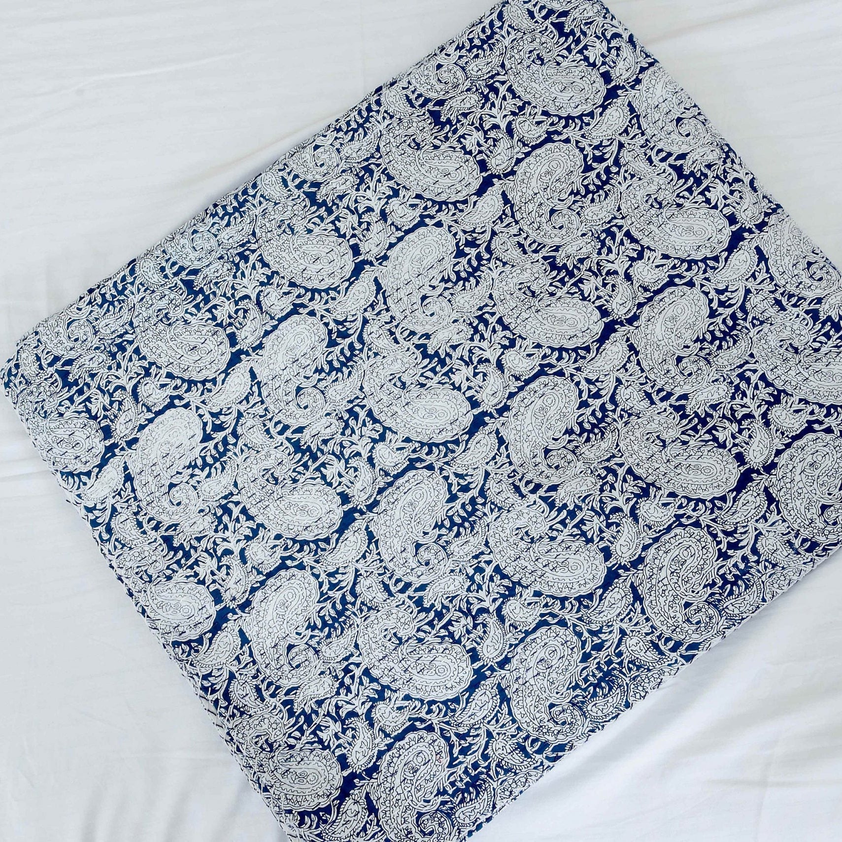 Linen Connections Handmade Indian Kantha Quilt - Celestial Blue