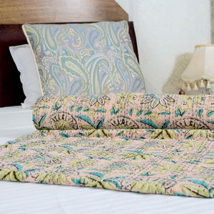 Linen Connections Handmade Indian Kantha Quilt - Peach Bliss