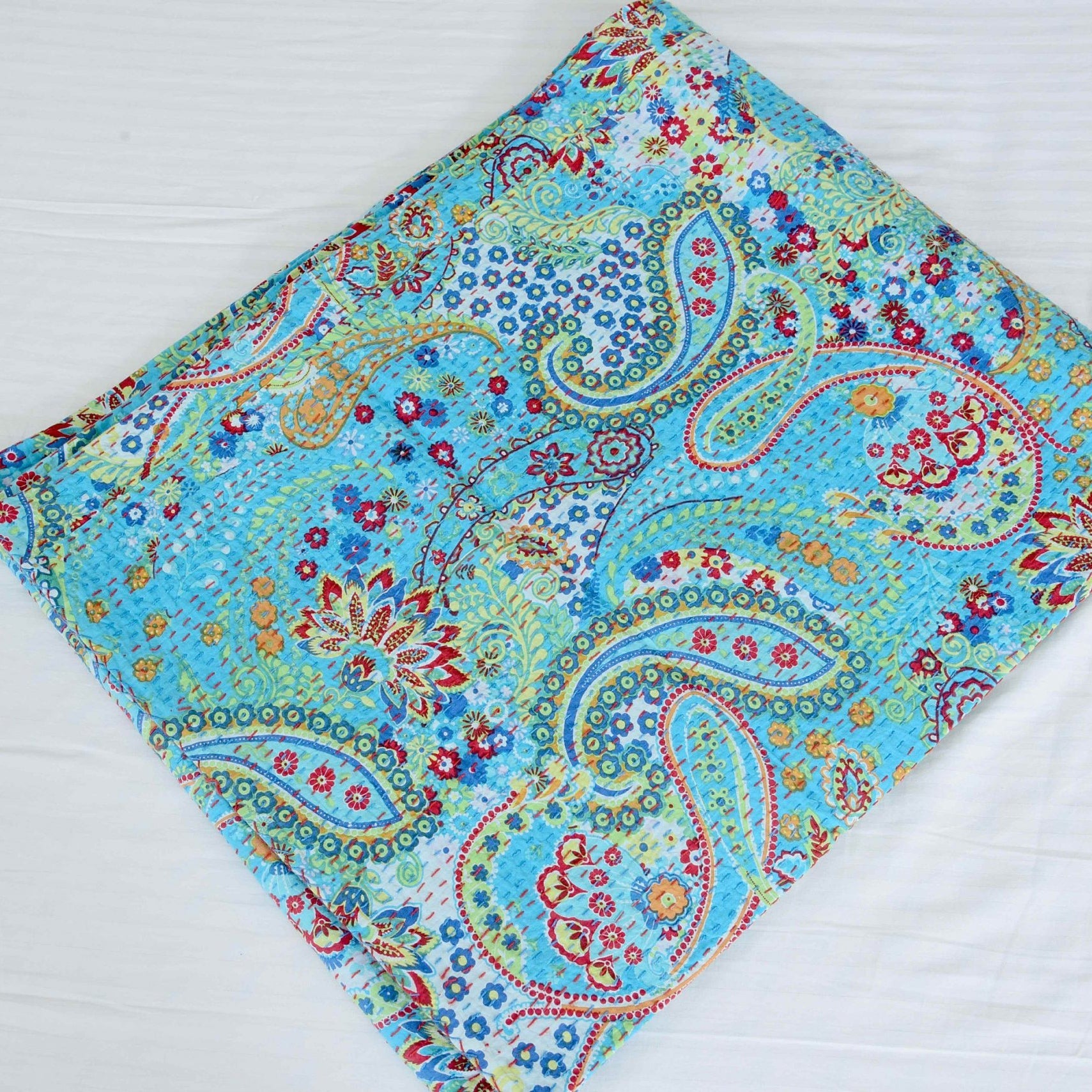 Linen Connections Handmade Indian Kantha Quilt - Sky Hush
