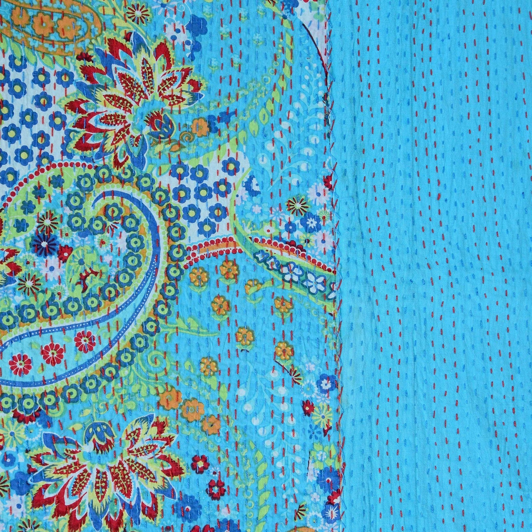Linen Connections Handmade Indian Kantha Quilt - Sky Hush