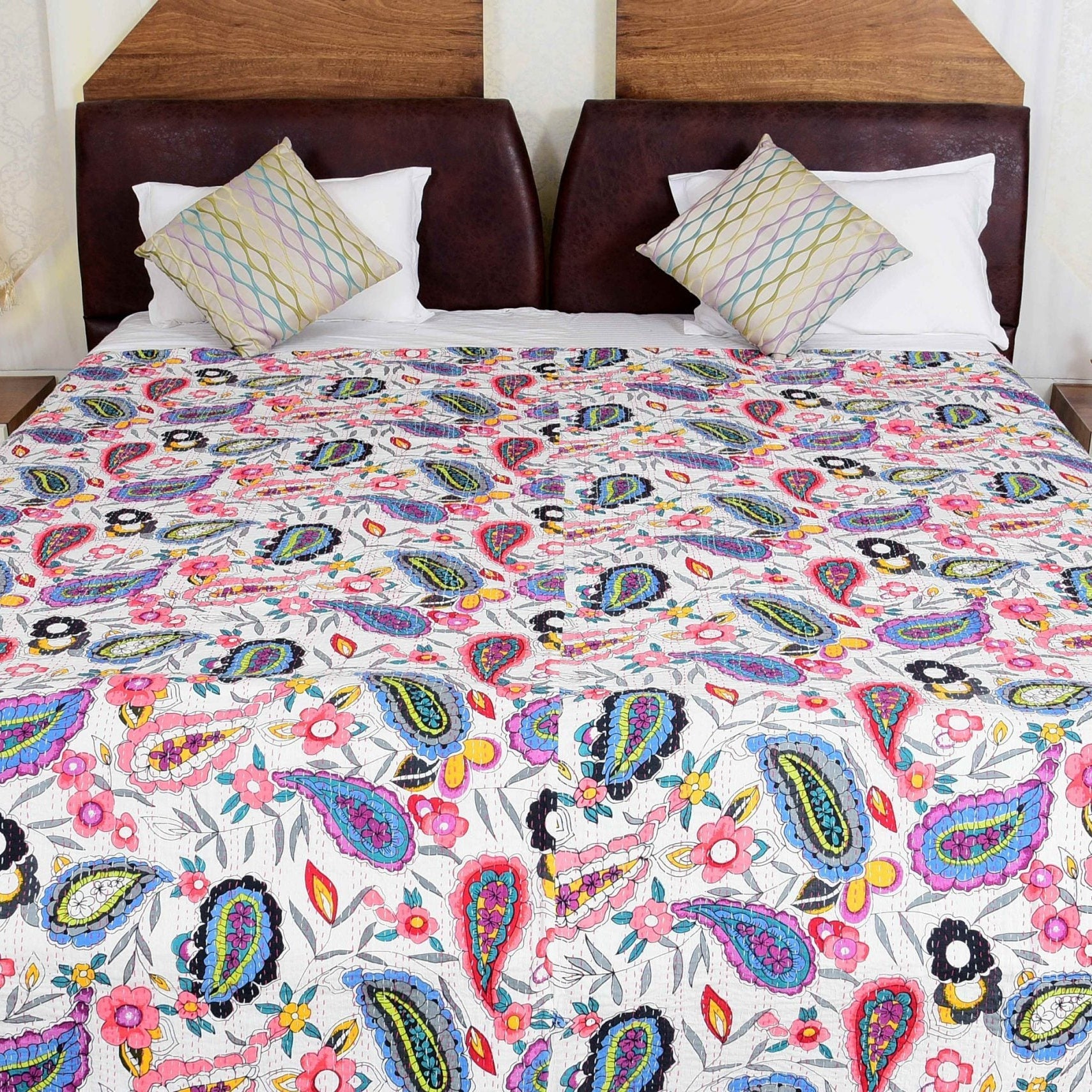 Linen Connections Handmade Indian Kantha Quilt - Indigo Hues