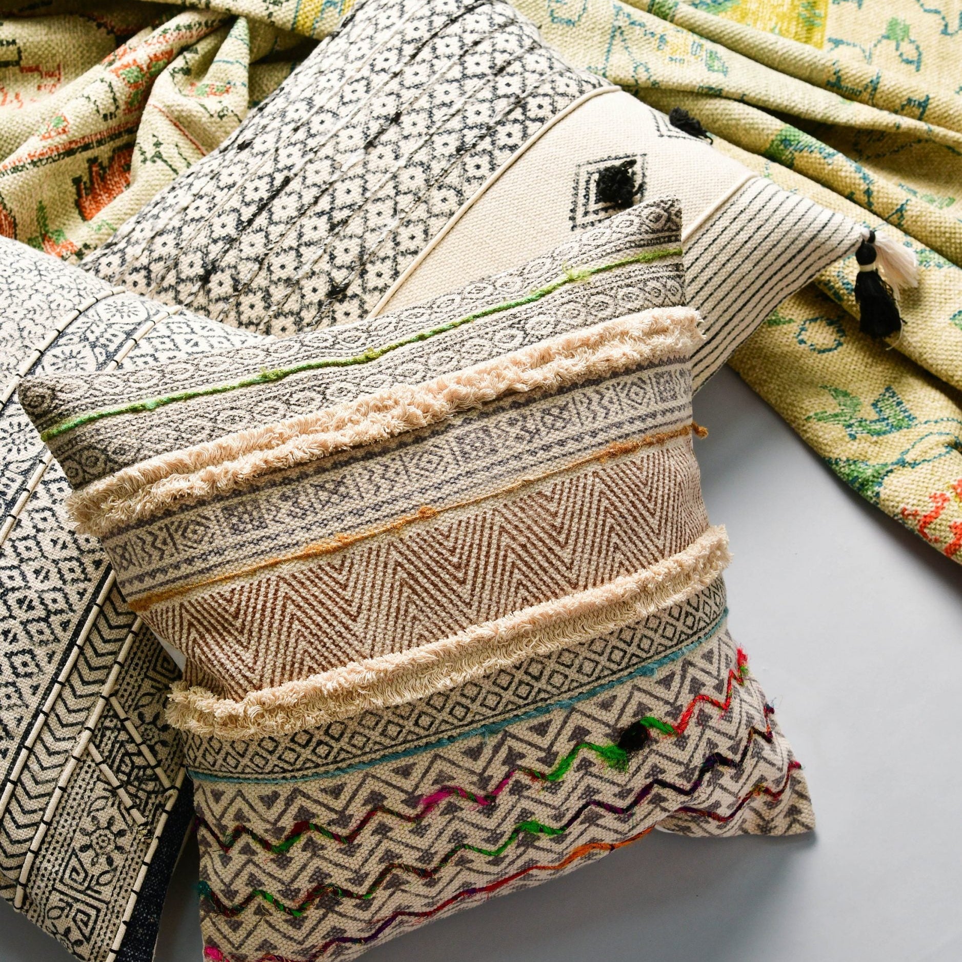 'Textures & Tassels' 100% Cotton Berber Style Cushion Cover