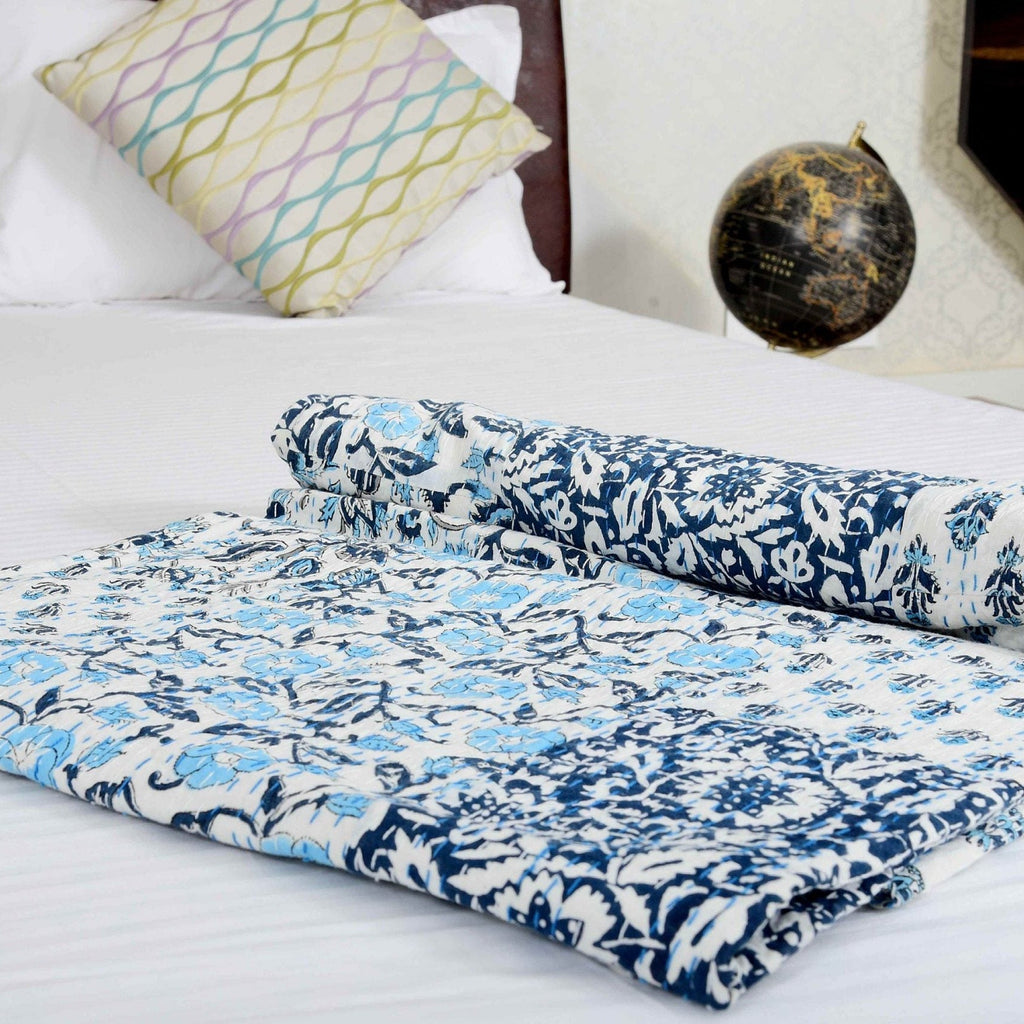 Linen Connections Indian Kantha Quilt - White Swan