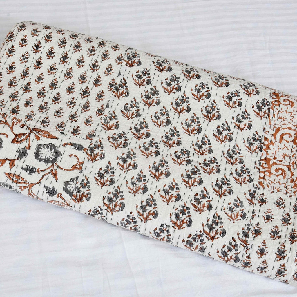 Linen Connections Indian Kantha Quilt - White Mist