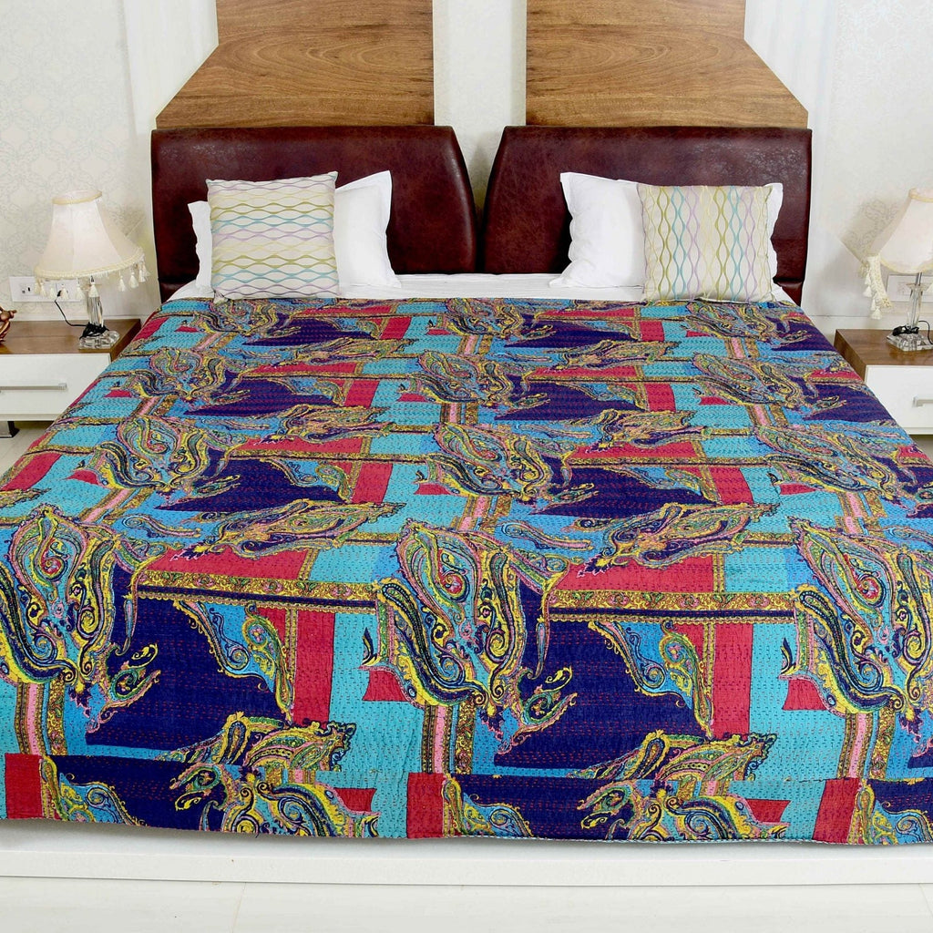 Linen Connections Indian Kantha Quilt - Royal Blue