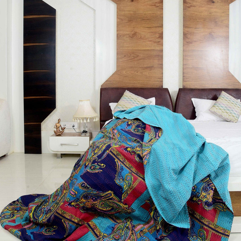 Linen Connections Indian Kantha Quilt - Royal Blue