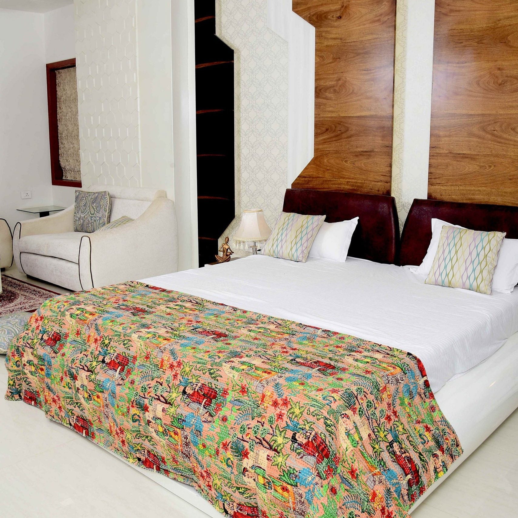 Linen Connections Indian Kantha Quilt - Frida Pink