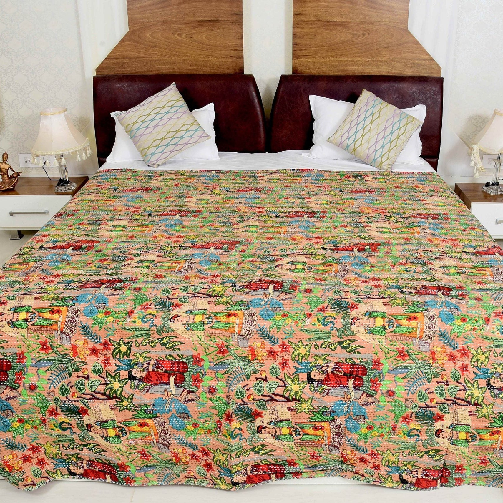 Linen Connections Indian Kantha Quilt - Frida Pink