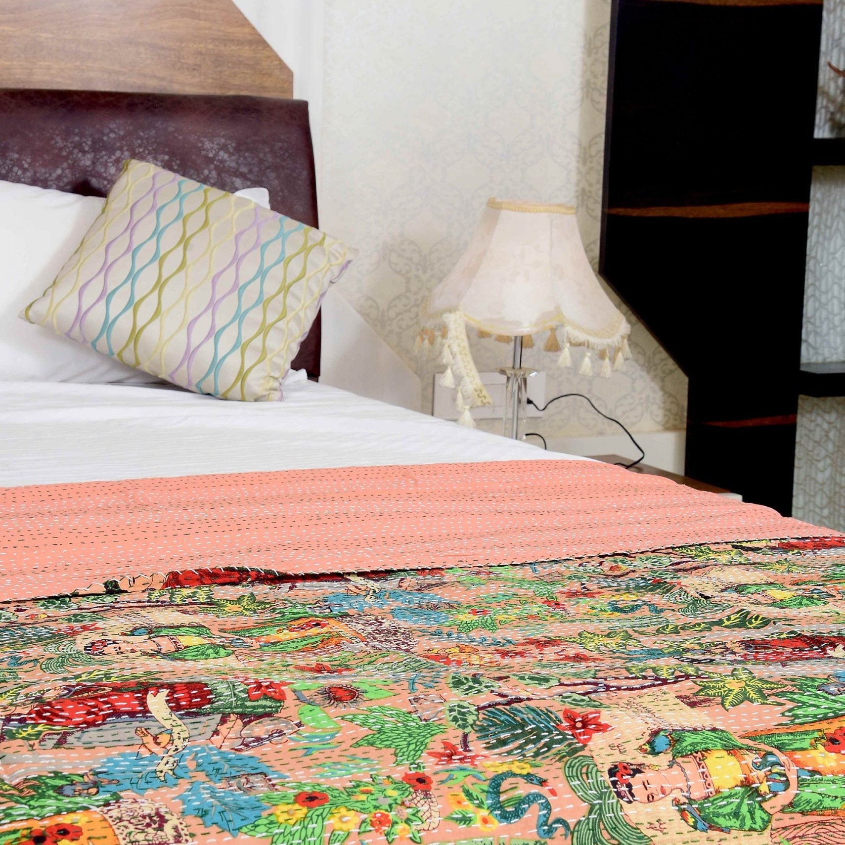 Linen Connections Indian Kantha Quilt - Frida Pink