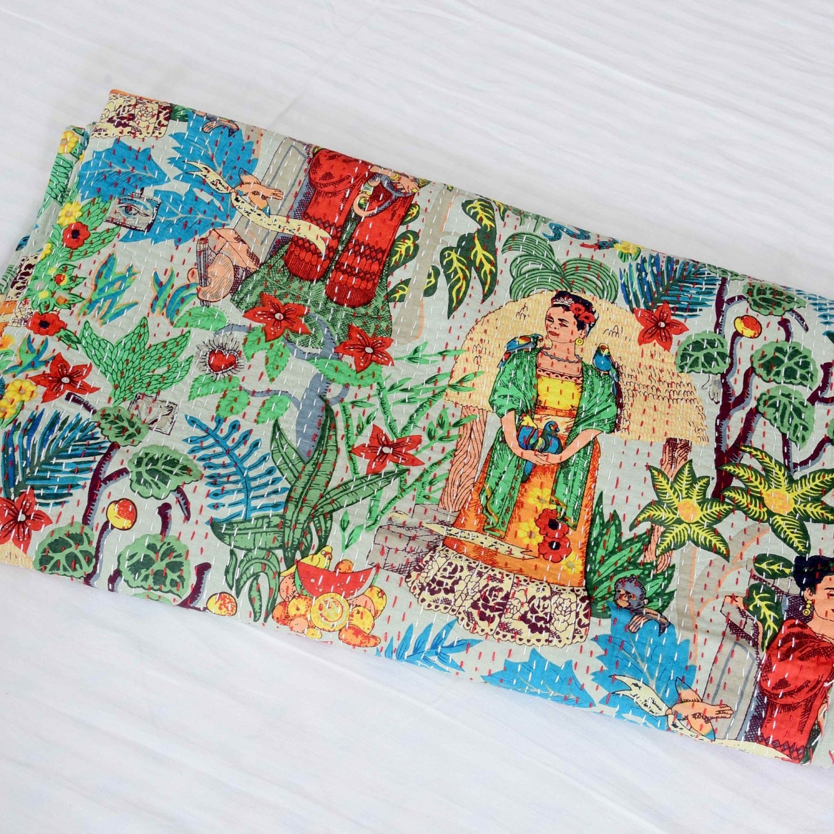 Linen Connections Indian Kantha Quilt - Frida White