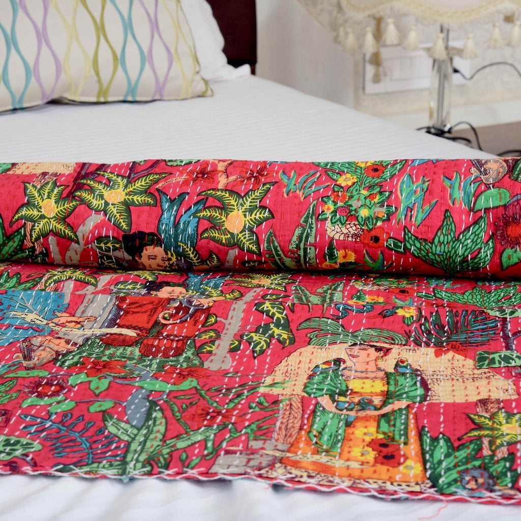 Linen Connections Indian Kantha Quilt - Frida Red