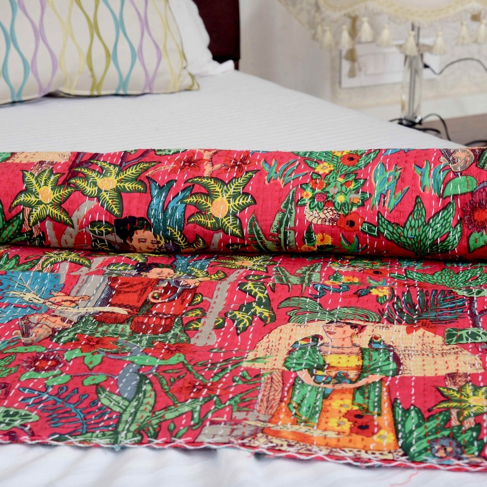Linen Connections Indian Kantha Quilt - Frida Red