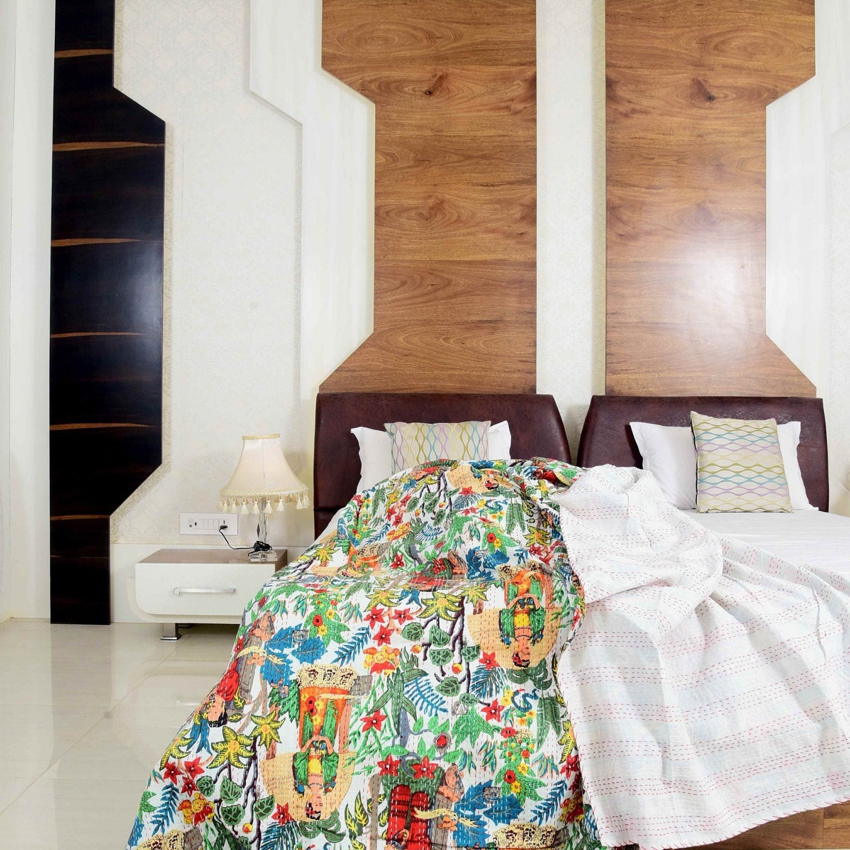 Linen Connections Indian Kantha Quilt - Frida White