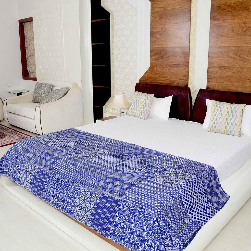 Linen Connections Indian Kantha Quilt - Blue Lagoon