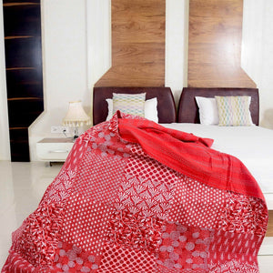 Linen Connections Handmade Indian Kantha Quilt - Red Aurora