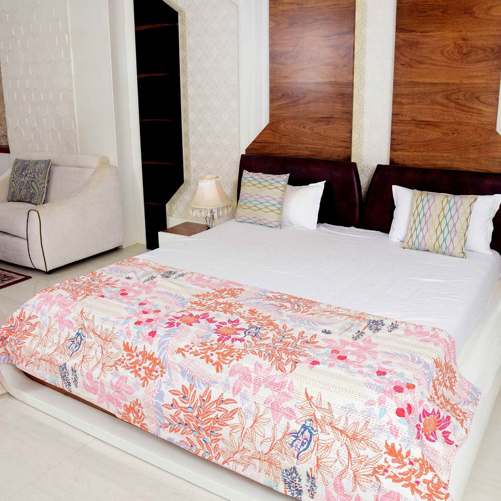 Linen Connections Handmade Indian Kantha Quilt - Light Pastures