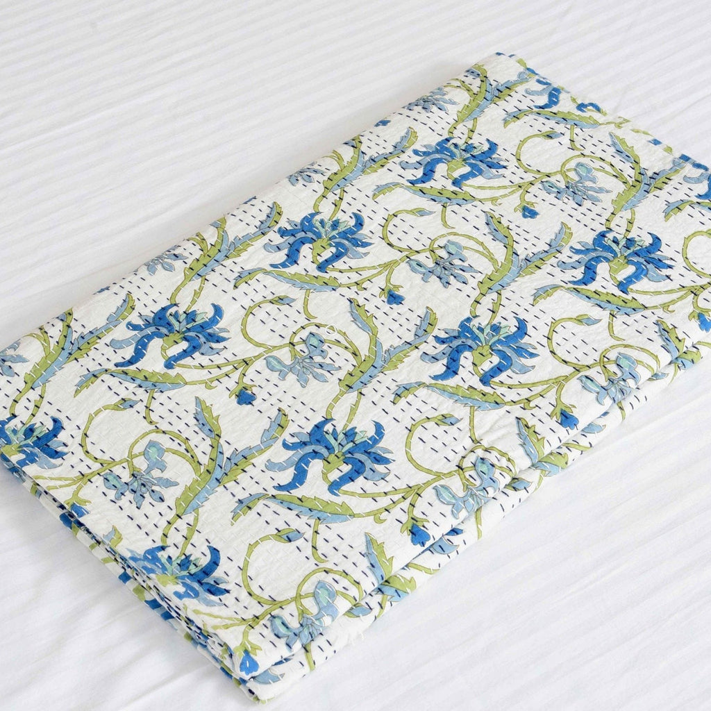 Linen Connections Indian Kantha Quilt - Blue Paradise