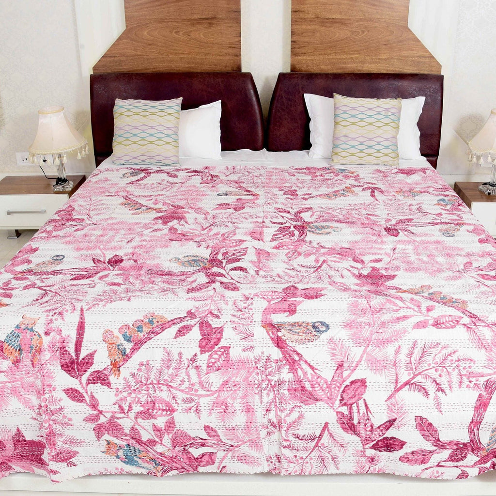 Linen Connections Indian Kantha Quilt - Pink Owl