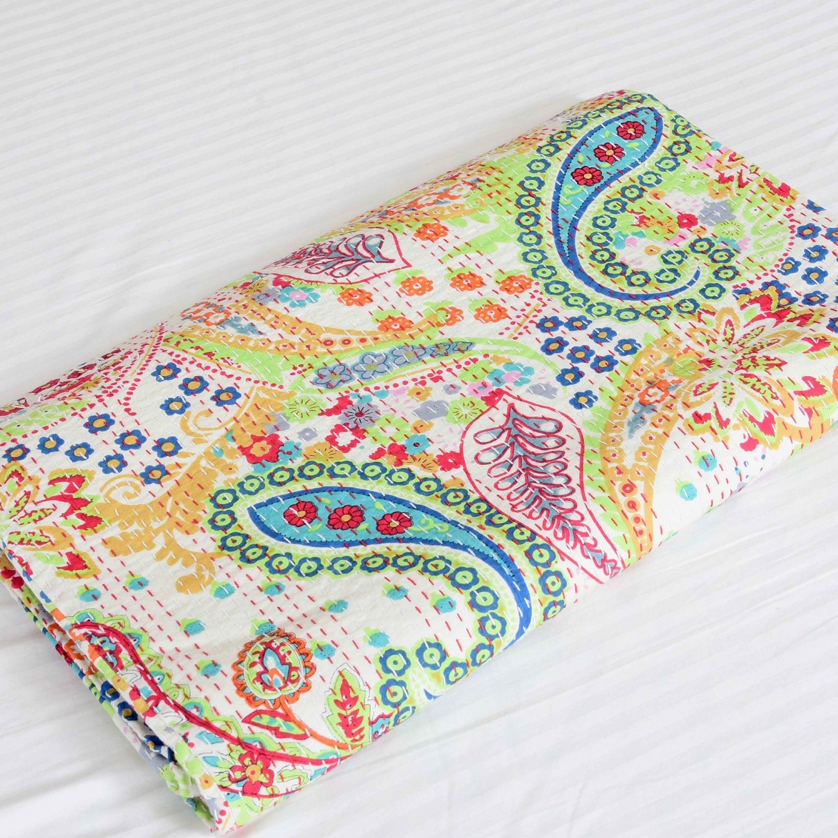 Linen Connections Indian Kantha Quilt - Serene Colours