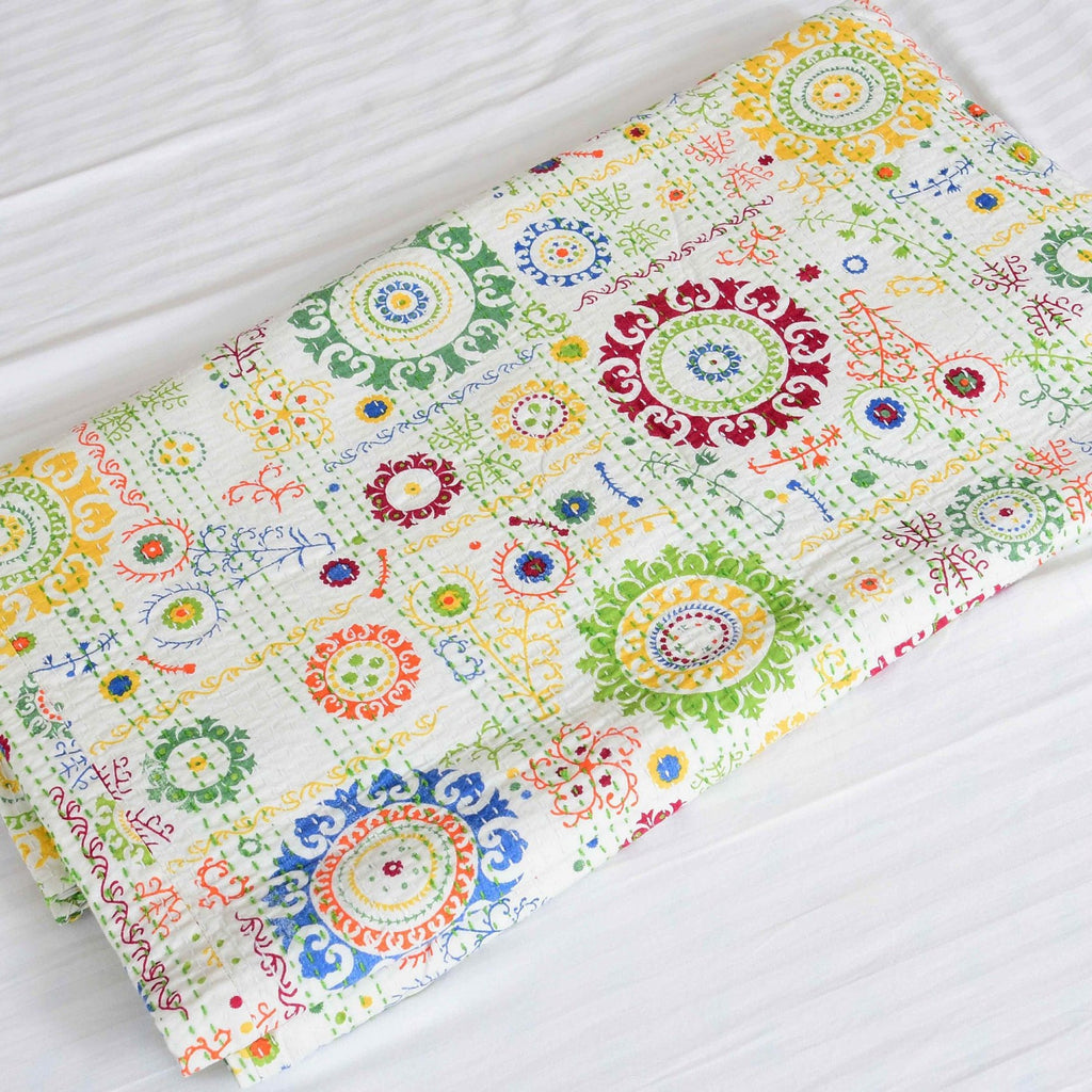 Linen Connections Indian Kantha Quilt - Colourful Oasis