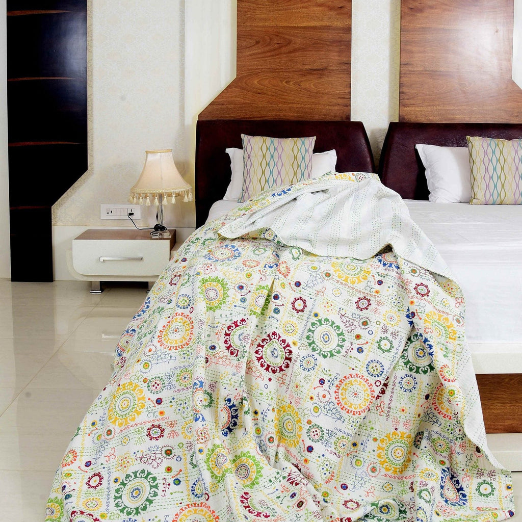 Linen Connections Indian Kantha Quilt - Colourful Oasis