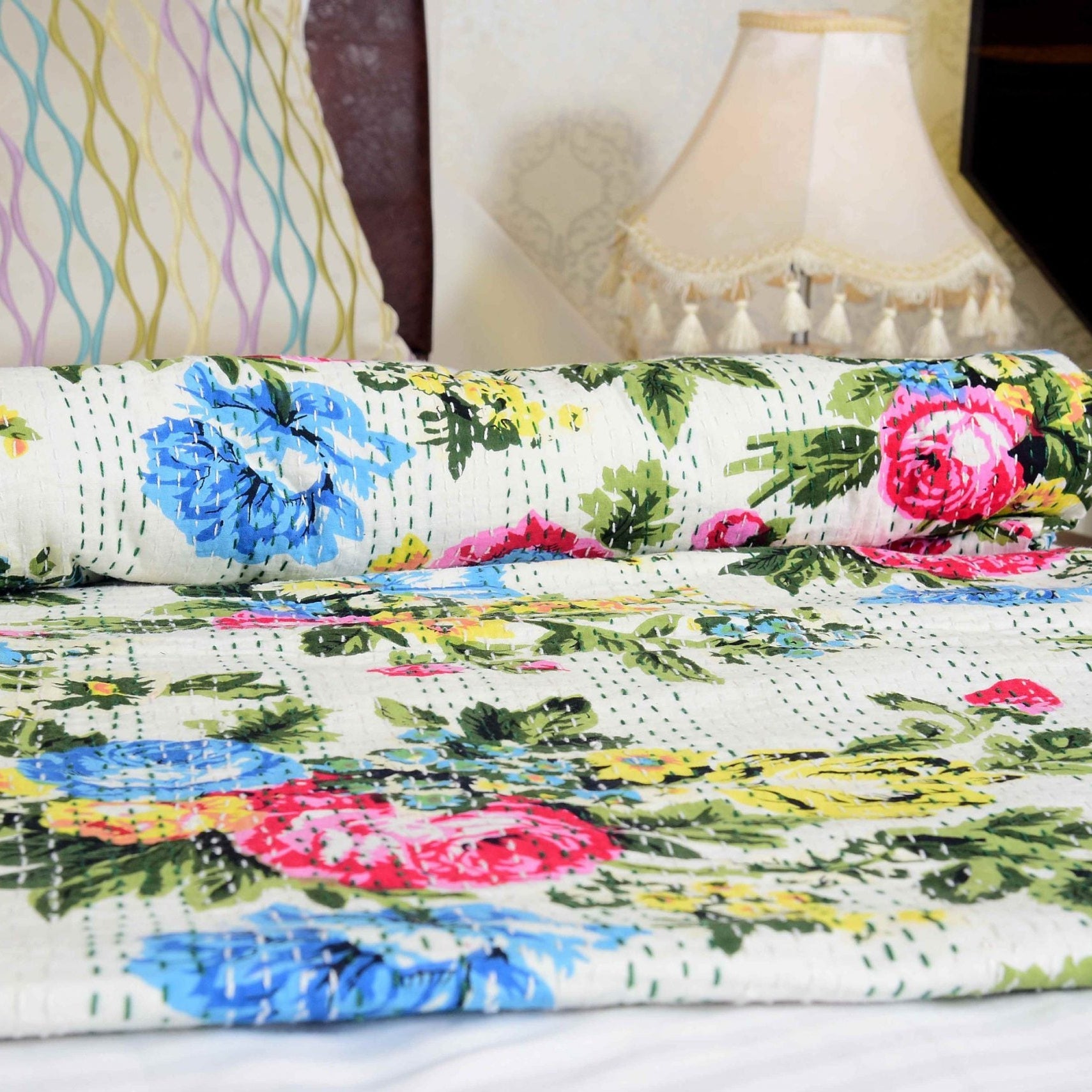 Linen Connections Indian Kantha Quilt - Floral