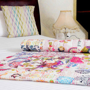 Linen Connections Handmade Indian Kantha Quilt - Serenity Colours