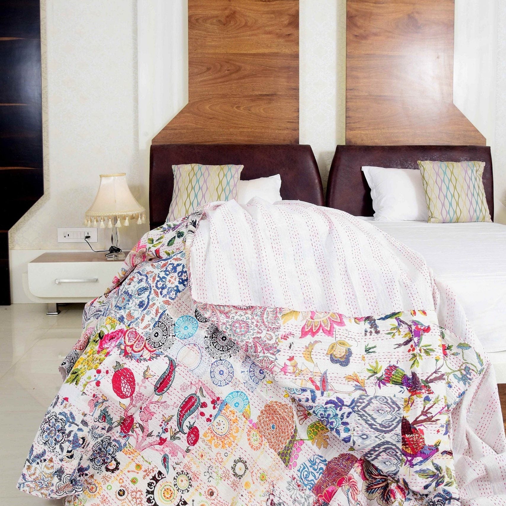 Linen Connections Handmade Indian Kantha Quilt - Serenity Colours