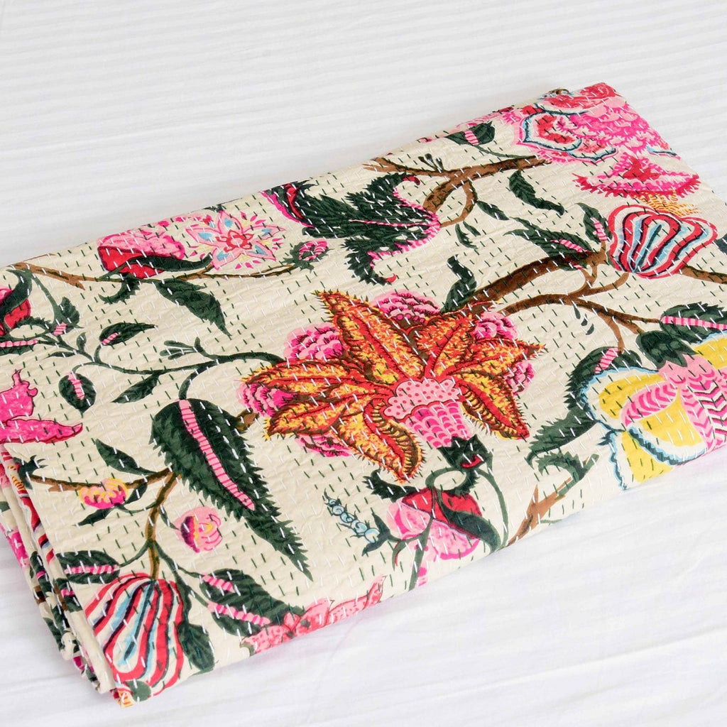 Linen Connections Handmade Indian Kantha Quilt - Bohemian Tree