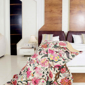 Linen Connections Handmade Indian Kantha Quilt - Bohemian Tree