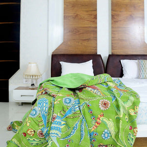 Linen Connections Handmade Indian Kantha Quilt - Green Hues