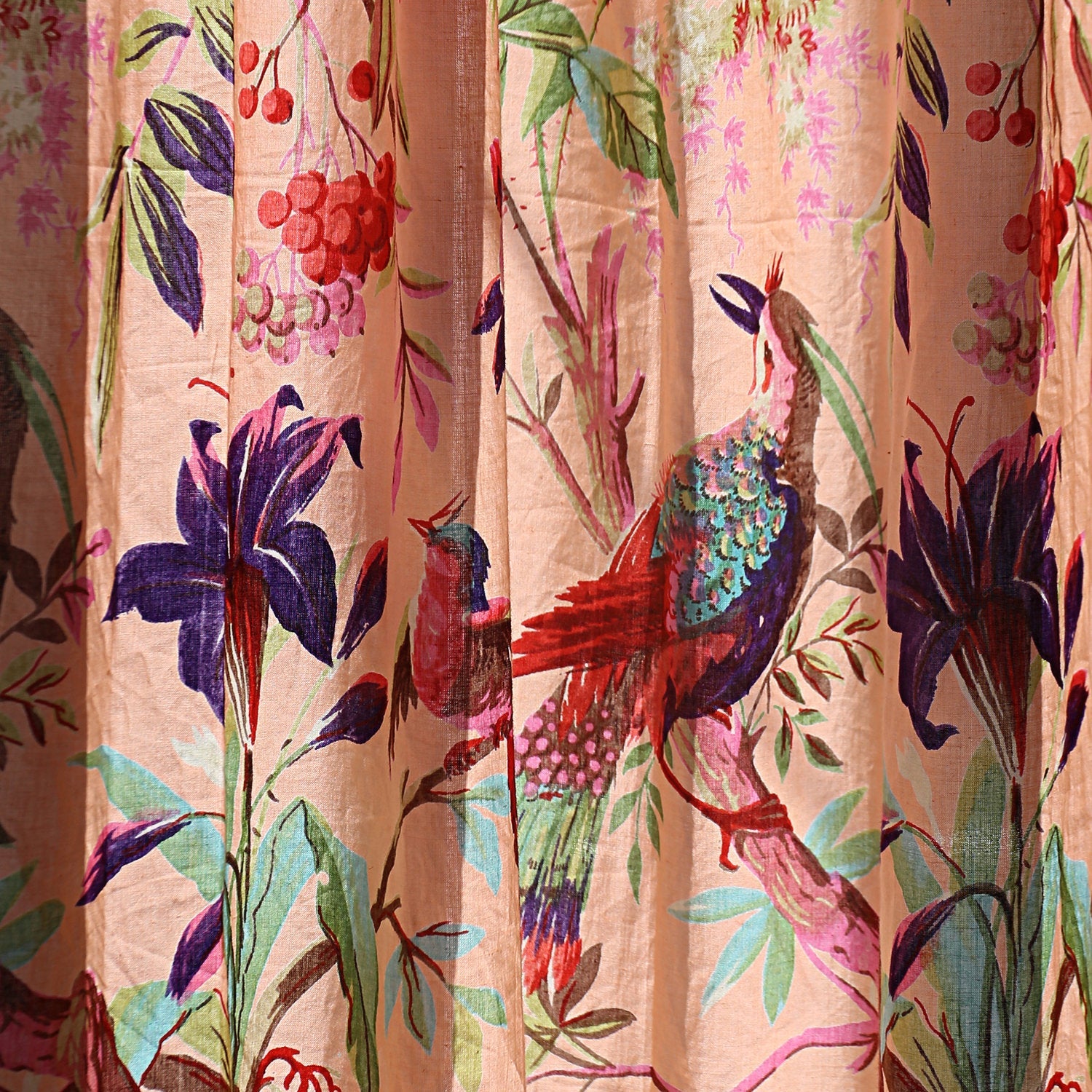 'Floral Aviary' 100% Cotton Boho Curtains