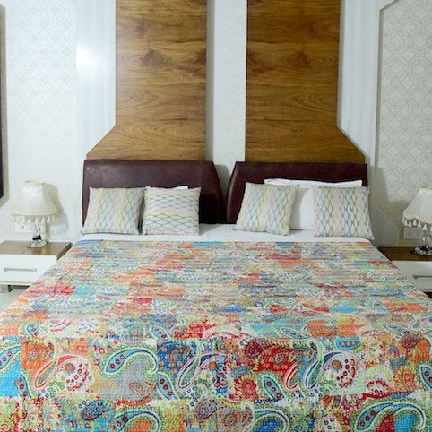 Linen Connections Handmade Indian Kantha Quilt - Colorful Chic