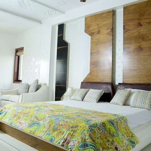 Linen Connections Handmade Indian Kantha Quilt - Gratitude Green