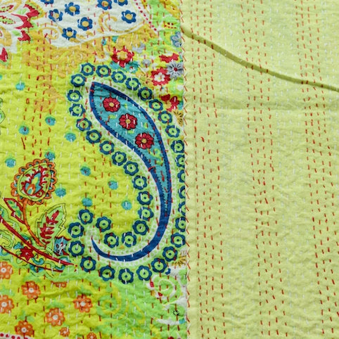 Linen Connections Handmade Indian Kantha Quilt - Gratitude Green