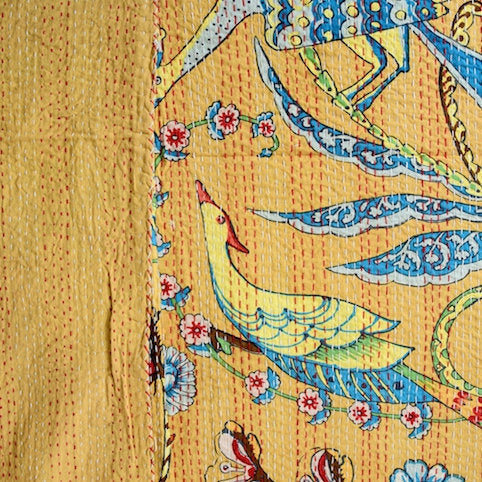 Linen Connections Handmade Indian Kantha Quilt- Yellow Haven