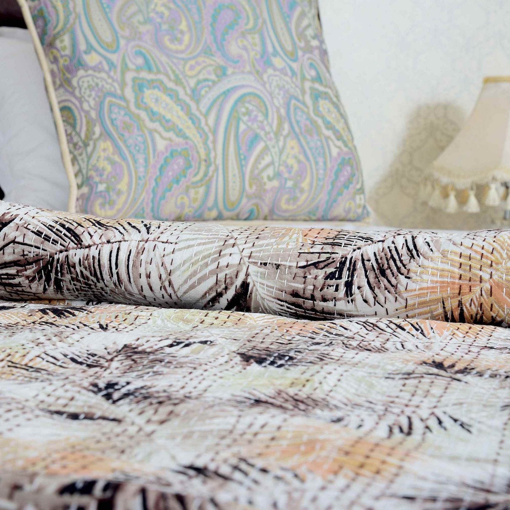 Linen Connections Handmade Indian Kantha Quilt Blanket - Forest Haze